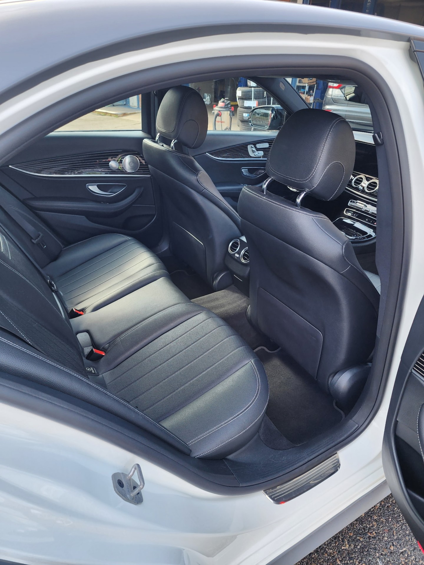 White Mercedes-Benz rear interior detail