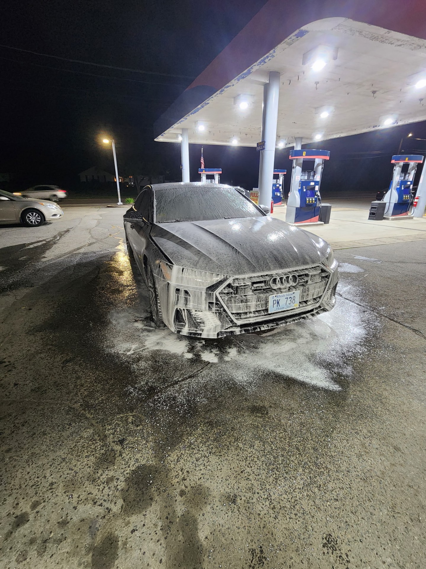 Audi A7 foam wash at night